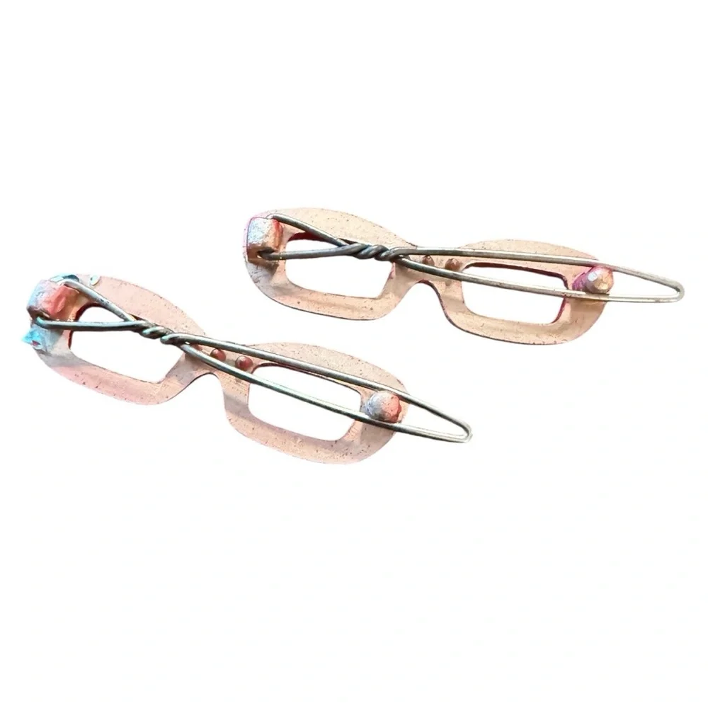 Vintage Cateye Glasses Barrettes Hair Clips, Hand Painted Pink, Deadstock, 2”